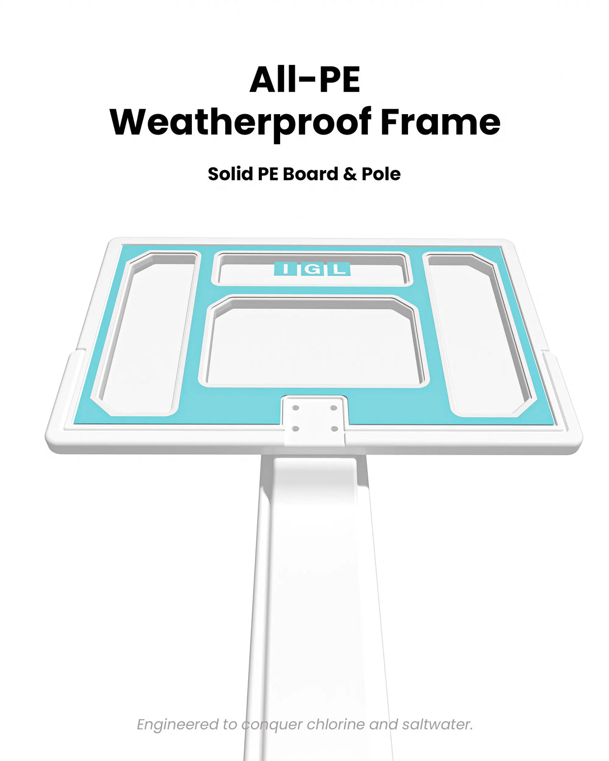 28 inch solid PE weatherproof basketball backboard built to withstand heavy splashing and energetic toddler play by the pool.
第 5 张:9加仑防滑底座 (极限防倒安全)