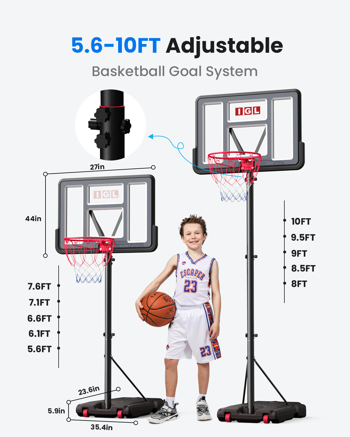 IGL Flex Lite Play Portable Basketball Hoop Adjustable 44"