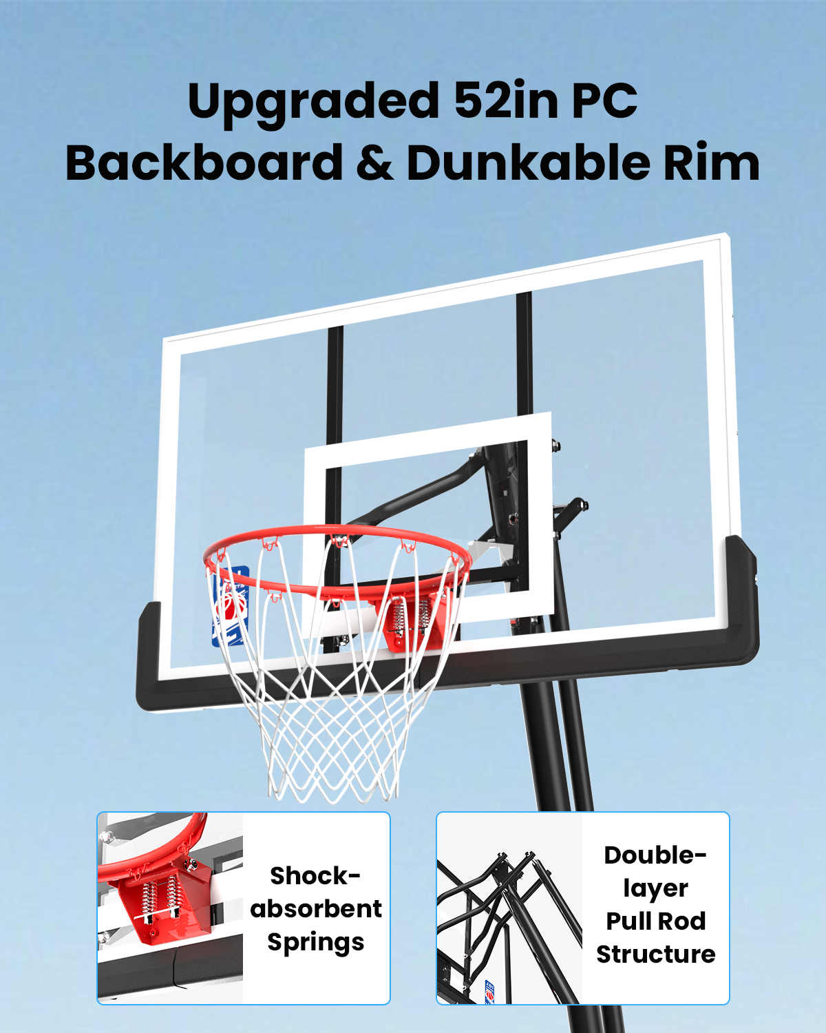 IGL FLEX Pro Portable Basketball Hoop with Rebounder 52"