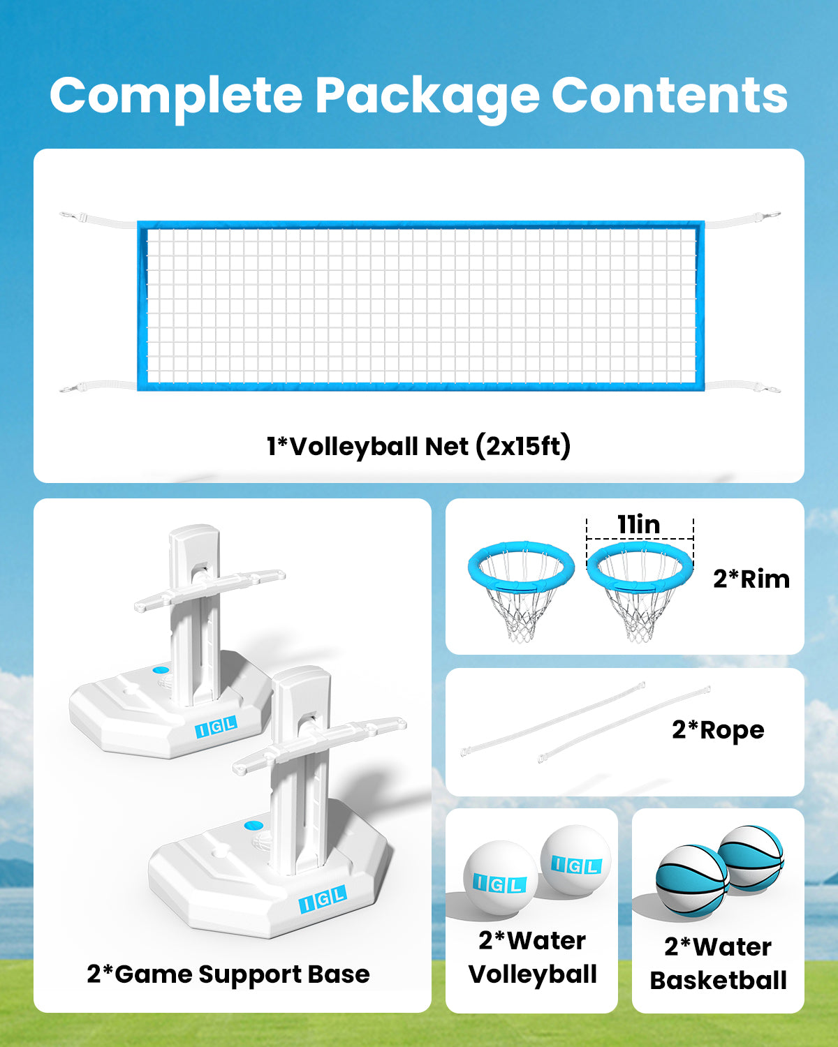 🏀🏐 IGL DunkSplash Duo – Volleyball Net & Pool Basketball Hoop 2 in 1