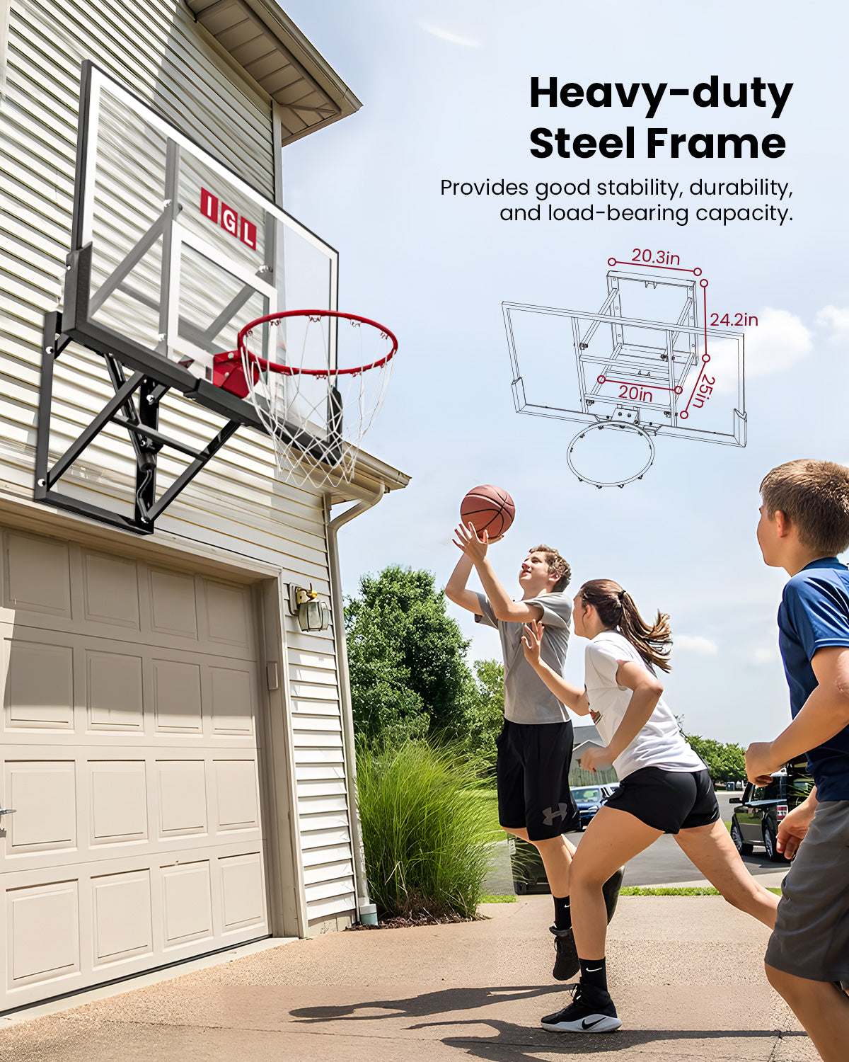 IGL Wallrrior Wall Mount Basketball Hoop Adjustable with Breakaway Rim 54"
