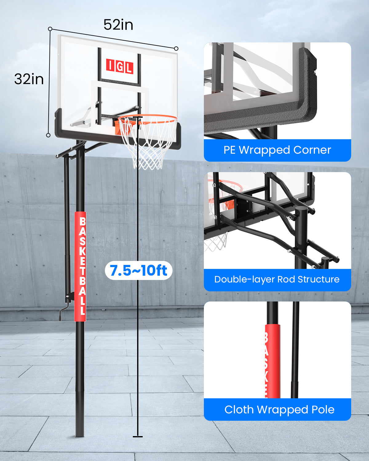 IGL Titan Pro In-Ground Basketball Hoop with Rod Tube 52"