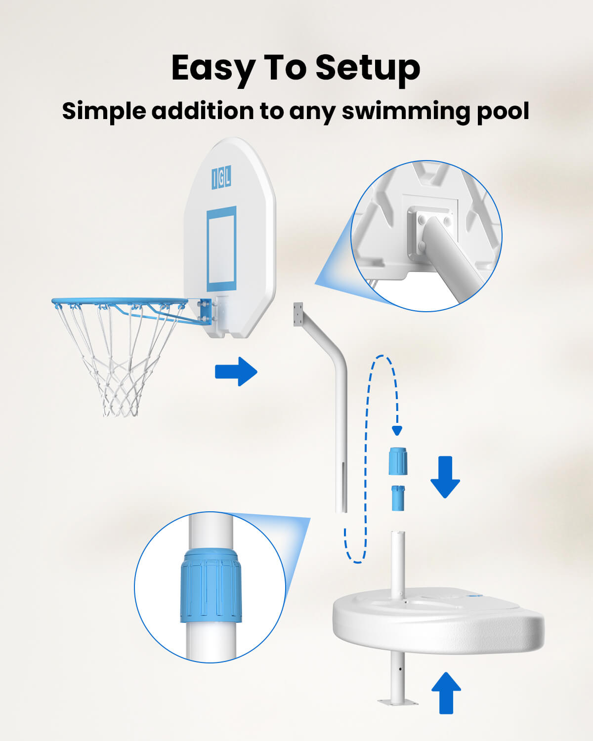 IGL DunkSplash Pro Poolside Basketball Hoop 28" 36"