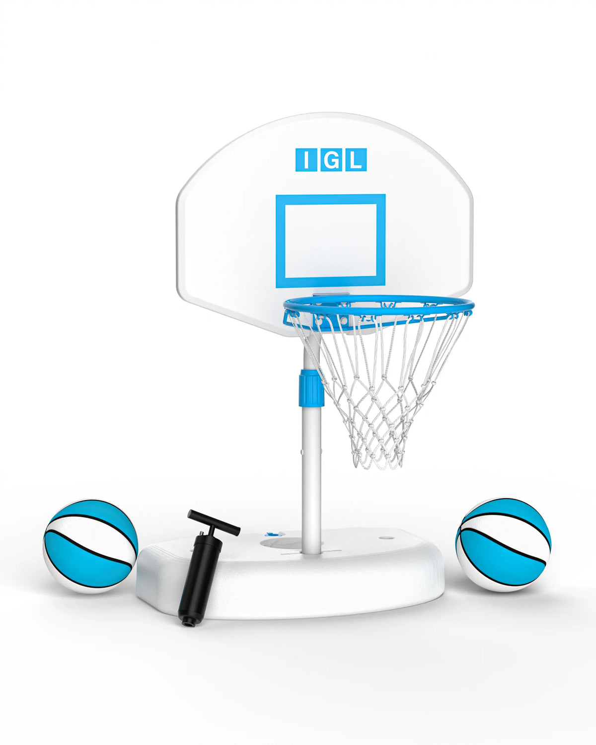 IGL 28 inch kids poolside water basketball hoop set up by the shallow end, perfect for toddler summer fun in North America.