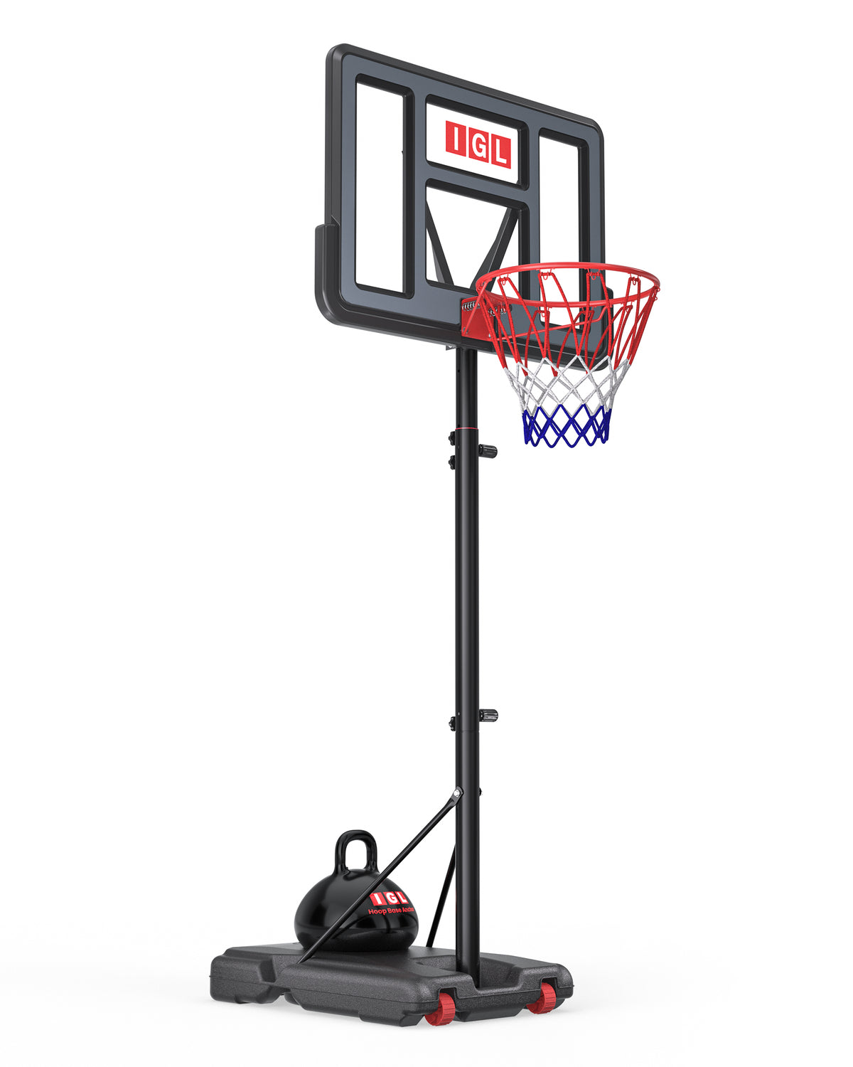 IGL 44 inch telescoping portable basketball hoop, perfect for suburban driveways across North America.