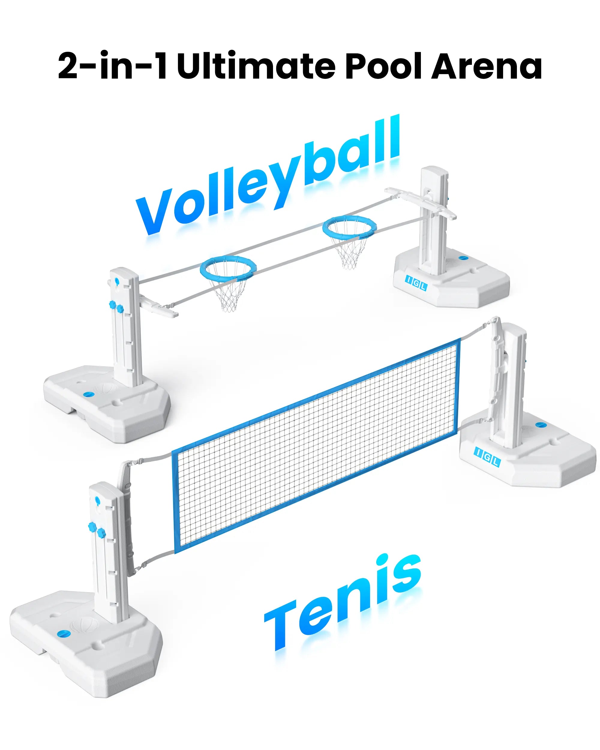 DunkSplash Duo – Volleyball Net & Pool Basketball Hoop 2 in 1