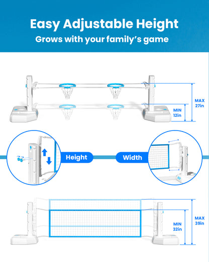 DunkSplash Duo – 排球网和泳池篮球架二合一