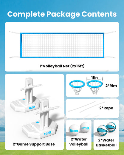 DunkSplash Duo – 排球网和泳池篮球架二合一