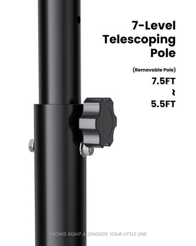 Telescoping height adjustable kids basketball goal from 5.5 to 7.5 feet, ideal for growing toddlers in neighborhood communities.
