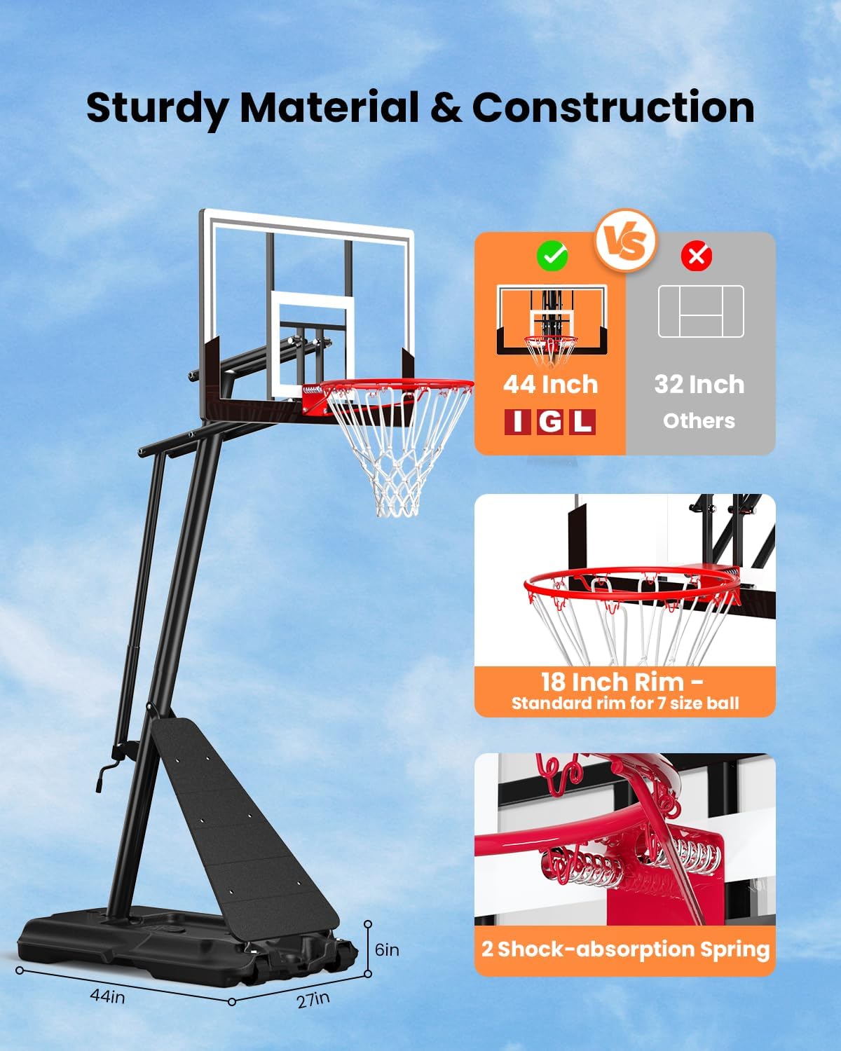 IGL FLEX 44 Portable Basketball Hoop