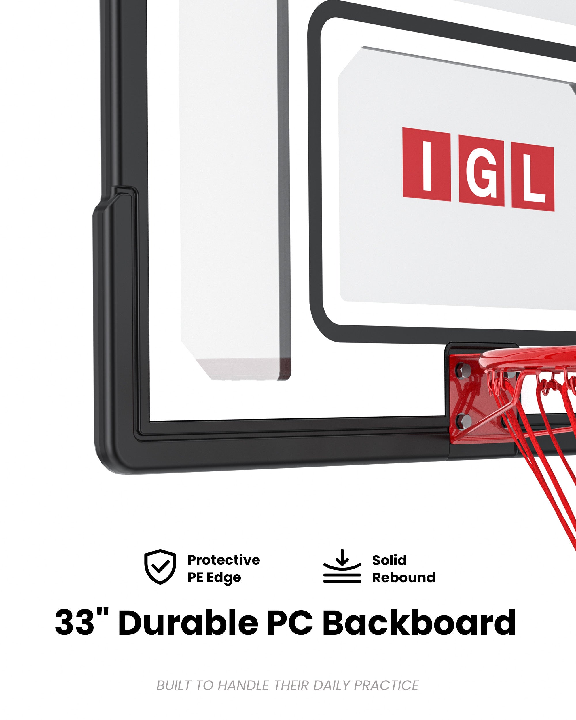 Durable 33 inch PC backboard built to withstand weather in states like Texas and Florida.