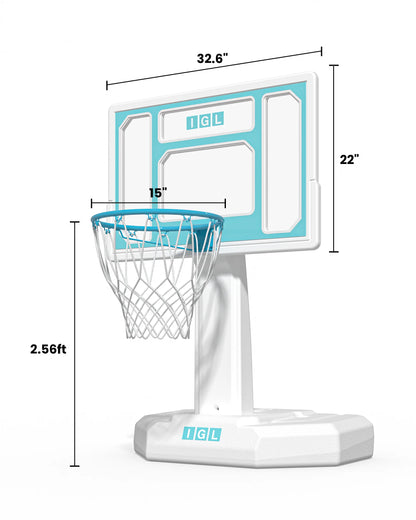 Detailed dimensions for the IGL 44GLY2 poolside basketball hoop, ensuring a perfect fit for the edge of your swimming pool.