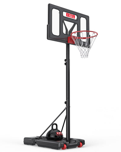 FLEX FAMILY 40" Portable Basketball Hoop, Black backboard, studio shot on white background.