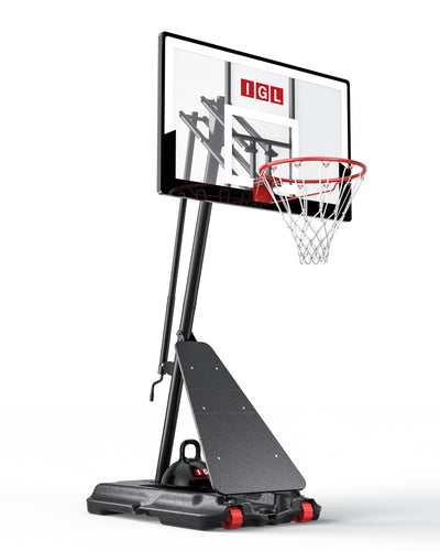 IGL 48 inch hand-crank portable basketball hoop, perfect for suburban driveways across North America.