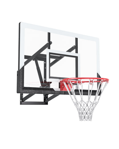 IGL 52 inch wall-mounted basketball hoop installed above a garage, perfect for space-saving setups in North American homes.
