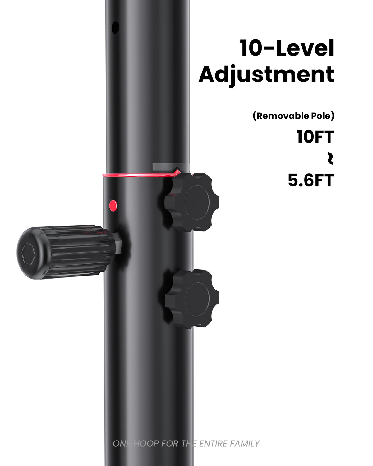 Telescoping height adjustable basketball goal from 5.6 to 10 feet with 10 levels, ideal for growing families in neighborhood communities.
